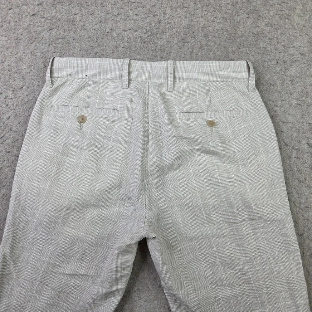J Crew Linen Blend Pants Mens 30x30 Tan Plaid Flat Front Lightweight